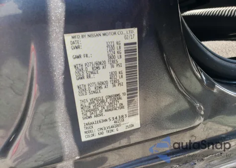 2017 Nissan Titan Sv z USA, uszkodzony, nr VIN 1N6AA1E63HN534383